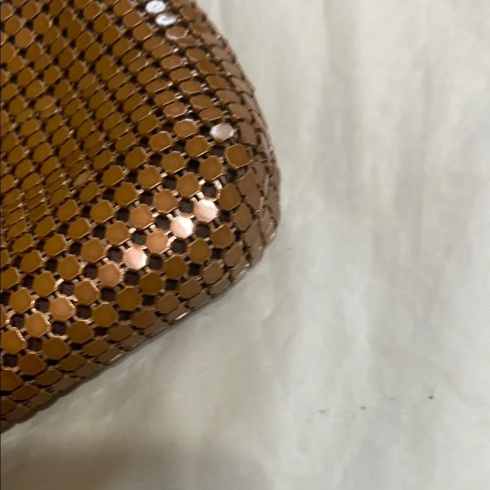 Bijoux Terner Copper Tone Aluminum Mesh Evening Bag 9x4x1 w/ 8” Drop
